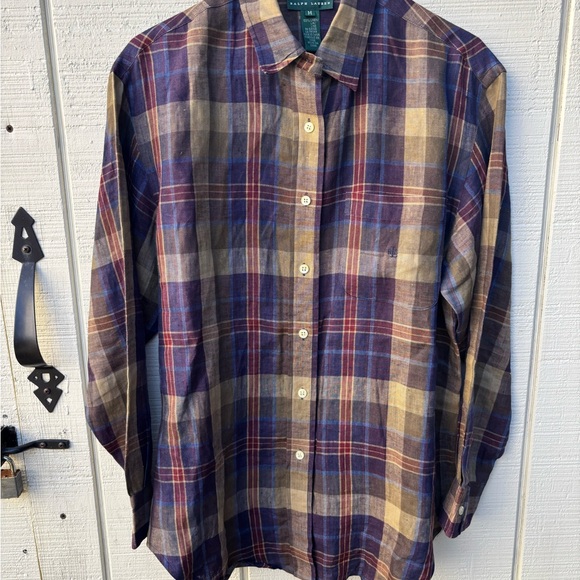 Lauren Ralph Lauren Mens 100% Linen Button Down Plaid Shirt Sz M Preppy Summer - Picture 1 of 5